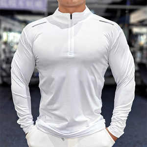 Çeyrek fermuar hızlı kuru özel spor tam kollu gömlek erkekler kas Fit spor koşu <span class=keywords><strong>T</strong></span> <span class=keywords><strong>Shirt</strong></span> erkekler egzersiz gömlek - Product Image 3