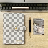 Carnet de notes de luxe en cuir PU à carreaux avec logo personnalisé en feuille d'or, fermeture à bouton-pression, journal professionnel, agenda, carnet de notes pour le bureau, cadeau