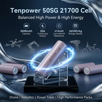 Sel Baterai Li-ion Daya Tinggi Grade A Tenpower 50SG 21700 3.7V 5000mAh 15A untuk Paket Alat Tenaga E-bike