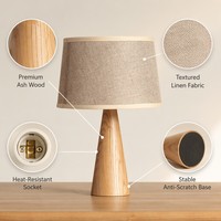 Lampe de table LED moderne japonaise en bois massif et tissu, intensité réglable, compatible AC/DC et batterie PC, économie d'énergie pour salle de lecture