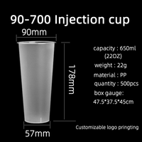Gobelets à bulles jetables en PP givré, 90 mm de diamètre, 700 ml, moulés par injection, durables, avec couvercles, logo et couleur personnalisés, vente en gros