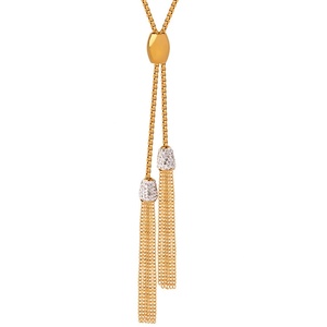 Collar de cadena larga con cuentas de circonita de acero inoxidable chapado en oro para mujer, joyería elegante y moderna - Product Image 1