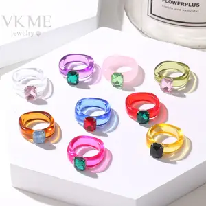 VKME Fashion Women Jewelry Crystal Colorful Resin Rings Color Acrylic Rings
