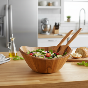 Tigela Grande de Madeira de Acácia de 12 Polegadas 2026, Conjunto de Tigelas de Madeira para Salada com Utensílios - Product Image 3