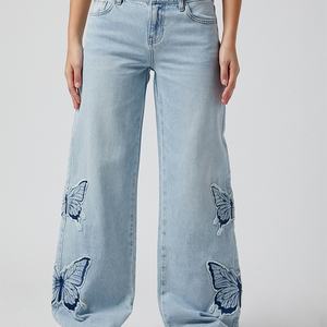 Nouvelle Tendance : Jean Baggy en Denim Brodé pour Femme, Pantalon Cargo pour Femme - Product Image 1