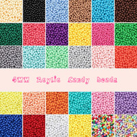Manik-manik Akrilik Bulat Warna-warni 4mm untuk Pembuatan Gelang, Manik-manik Plastik, Manik-manik Lepas Grosir untuk Kerajinan DIY