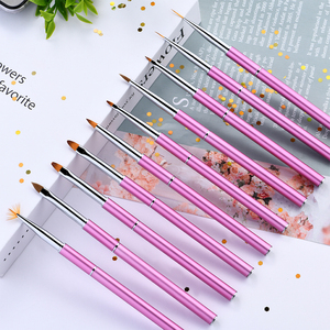 Juego de pinceles para Nail Art, 10cs/juego de pinceles para <span class=keywords><strong>uñas</strong></span> acrílicas, de nailon, Metal, delineador ovalado plano, 3D Etiqueta Privada, rosa, <span class=keywords><strong>2022</strong></span> - Product Image 1
