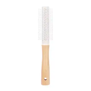 Customized Wheat Straw Rolling Plastic Massage Scalp Round Wood Handle Hair Styling Brush For Curly Hair