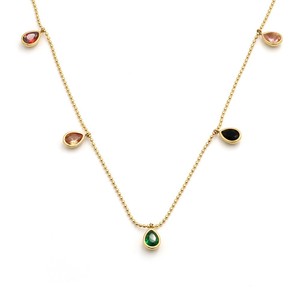 Bohemian Style Multi Color Teardrop Zircon Clavicle Chain Necklace For Women Fashionable Titanium Steel Jewelry - Product Image 5