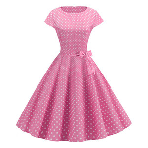 Drop Ship <span class=keywords><strong>Rouge</strong></span> Rose Polka Dot Vintage Summer Dresses <span class=keywords><strong>Femme</strong></span> 2023 New Short Sleeve Midi Party Sundress <span class=keywords><strong>A</strong></span>-Line Vestidos Femininos - Product Image 5