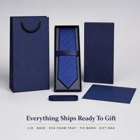 Boîte cadeau personnalisée bleu marine avec couvercle et base, insert et sac en papier pour ensemble de cravates homme – Vente en gros