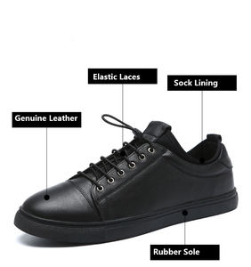 Chaussures décontractées pour hommes en cuir véritable de qualité supérieure, respirantes, légères, à lacets, pour la marche, entièrement noires, automne/printemps - Product Image 4