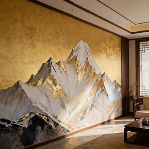 Carta da <span class=keywords><strong>Parati</strong></span> 3D Impermeabile con Texture Dorata, Paesaggio di Montagna Innevata, Murale Decorativo <span class=keywords><strong>per</strong></span> Soggiorno e Camera da Letto - Product Image 4