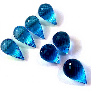 Topacio Azul Natural Briolette Facetado en Forma de Lágrima, 10x15mm, Gemas Sueltas con Certificación de Terceros para Joyería - Product Image 1