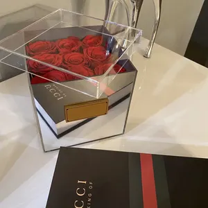 HOMESWEET Kotak Bunga Cermin Desain Baru 9 Lubang Kotak Bunga Akrilik Persegi Cermin Perak Kotak Mawar