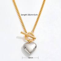 Collier Gaovo en acier inoxydable plaqué or 18 carats, pendentif cœur bicolore, chaîne cubaine étanche avec fermoir à bascule pour femmes