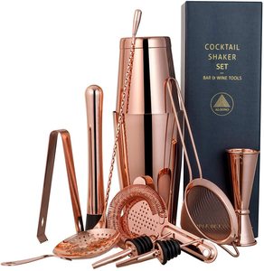 10 piece Ultimate Bartender Kit Rose Copper Cocktail Shaker Set With Gift Box
