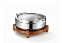 Chauffe-plat hydraulique en acier inoxydable 304 à fond composite, base en bois de luxe, avec cuisinière à induction externe