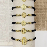 Perhiasan Dekoratif Wanita Tali Adjustable DIY Gelang Hitam Tenun Tangan Liontin Zirkon Religius untuk Wanita