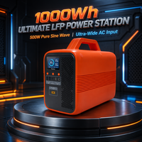 Estación de Energía Portátil de 1000Wh, Generador Solar de Onda Sinusoidal Pura de 500W con Batería LiFePO4, Entrada de CA Amplia de 90V-280V para Respaldo en el Hogar y RV