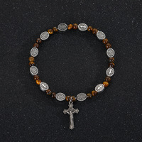 Nouvel Arrivage Transfrontalier AliExpress & Bracelet Croix en Alliage Catholique Saint Benoît avec Onyx Noir - Cadeau Unisexe