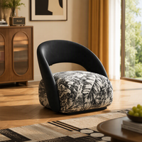 Fauteuil lounge moderne incurvé et rembourré avec siège à imprimé botanique pour hall d'hôtel, café, club, réception et mobilier de salon