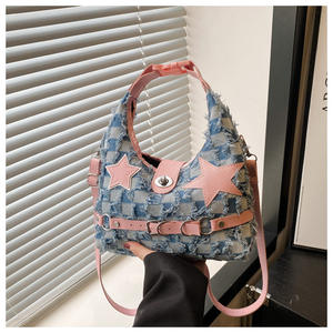 Nouveau sac à bandoulière Denim pour femmes pour femmes à la mode étoile à cinq branches Punk Hottie Style sac croissant polyvalent - Product Image 4