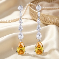 Boucles d'oreilles pendantes longues de luxe plaquées or, zircon champagne, forme goutte d'eau, style Jhumka indien, pour mariée, vente en gros