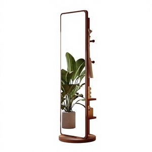 Miroir sur pied pleine longueur de style antique, mobile et rotatif, avec support <span class=keywords><strong>en</strong></span> verre flotté HD écologique et penderie intégrée pour la maison - Product Image 1