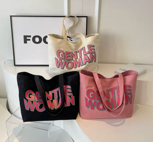 High Quality Custom cotton <b>Canvas</b> Plain <b>Tote</b> Bag with Printed Logo New Arrival Reusable Shopping Bags with Zipper Letter Pattern - Product Image 1