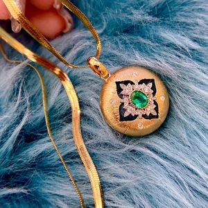 Collier unisexe Xinfly en or pur 18 carats avec pendentif émeraude et diamant naturel, chaîne serpent, idéal pour les fêtes ou comme cadeau de fiançailles - Product Image 2