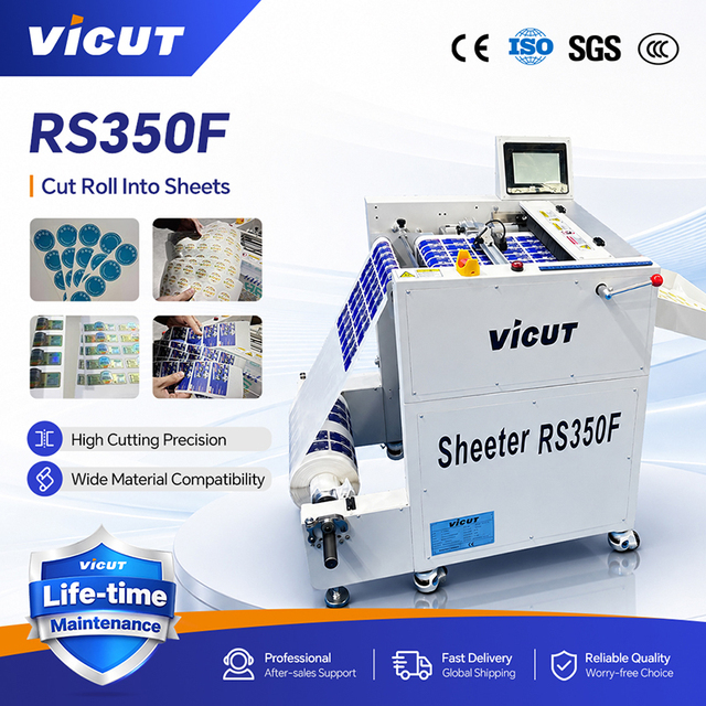 Vicut Single Sheet Cutting Machine High Speed Automatic Roll to Sheet Cutter for Label/Paper/Sticker RS350F