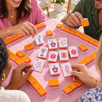 Jeu de Mahjong Américain en Acrylique « Bubbly Charm » – Tuiles Rose Champagne et Orange pour Soirées Conviviales à Domicile