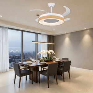 Modern LED Ceiling Fan with Wood Ring 4 Blades DC Motor <b>Remote</b> Control Dimmable <b>Light</b> 2700K Soft Warm White Flush Mount - Product Image 5