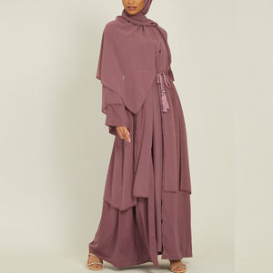 OEM Robe modeste et unie à manches longues avec mousseline de soie de haute qualité pour les femmes musulmanes Robe ample ouverte Abaya Robe vêtements islamiques - Product Image 4