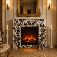 Cheminée en marbre Calacatta Viola, entièrement cannelée, avec veinures blanches et violettes, pour décoration de salon de luxe, autoportante, télécommandée
