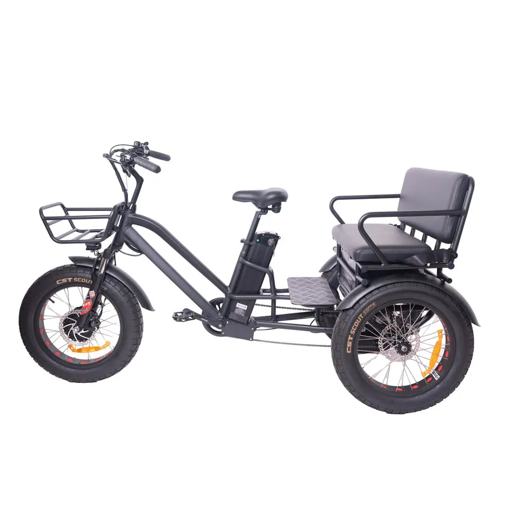 Das beliebteste 20ah 750w 7-Gang-Elektrofahrrad 3 Räder Fat Bike Etrike Cargo Korb Elektro-Dreirad mit Sitz