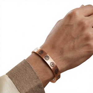 Pure Copper <b>Engraved</b> Seven Chakra Lotus Emblem Magnetic Cuff Bracelet Luxury Handmade Personalization High Polish <b>Bangle</b> Jewelry - Product Image 1