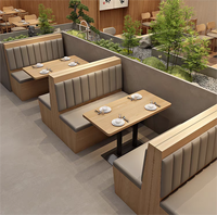 Combinaison Table et Chaises Personnalisée pour Restaurant de Nouilles, Style Japonais Simple, Snack Bar Commercial, Table en Contreplaqué, Banquette en Cuir et Bois