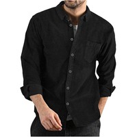 Kemeja Kasual Pria Bahan Corduroy Lengan Panjang Kancing Depan Warna Solid Kemeja Kerja Vintage dengan Saku Dada