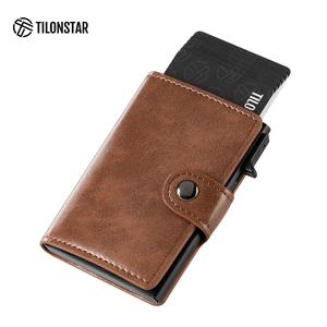 TILONSTAR TC127 ミニマリストカードオーガナイザー 二つ折りアルミ製カードケース ワンタッチポップアップウォレット PUレザー RFIDカードホルダー - Product Image 1