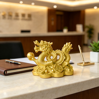 Statue de dragon chinois, ornement de dragon doré du zodiaque avec des pièces de monnaie, figurine de richesse Feng Shui