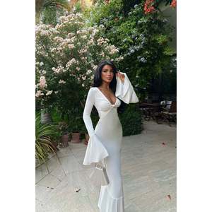 Robe blanche à manches longues de haute qualité, personnalisable, style décontracté pour soirée, translucide, élégante, unie, pour XS, XL, 6XL, pour club, printemps - Product Image 2