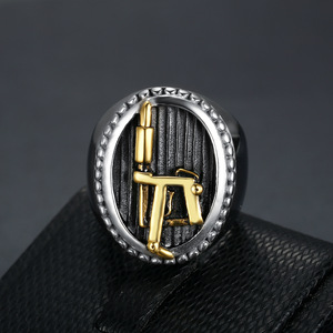 Personnalité nouvelle machine à tatouer rétro logo anneau bicolore en acier inoxydable bijoux pour hommes en gros - Product Image 5