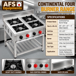 Table de cuisson au gaz commerciale AFS Equipments à 4 brûleurs, en acier inoxydable, autoportante, robuste, en fonte, 36 pouces, pour usage hôtelier, montage sur table - Product Image 2