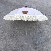 Livraison Rapide - Parasol de poussette 8 baleines avec pince rotative à 360° et imprimé ourson à pompons pour bébé, utilisation extérieure