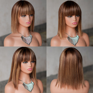 Hotsale piano couleur coupe pixie <span class=keywords><strong>bob</strong></span> court avec frange brésilienne droite <span class=keywords><strong>bob</strong></span> avec frange sans colle pixie perruques pour les femmes blanches - Product Image 4