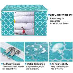 Non-woven Fabric 100L <b>Foldable</b> Storage <b>Bag</b> Organizer with Reinforced Handle Clear Window Sturdy Zippers - Product Image 2