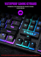 Clavier et souris filaires pour jeux T-Wolf TF200, vente flash, 104 touches avec éclairage LED pour PC, ordinateur portable