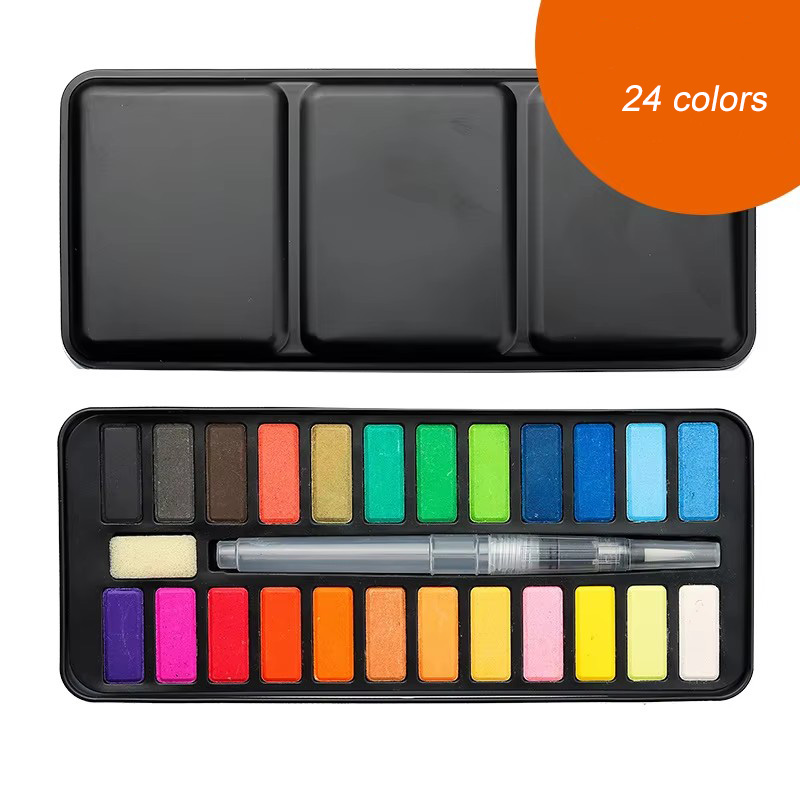 [Caja de hierro negro 24 colores/con 1 esponja para pluma estilográfica]